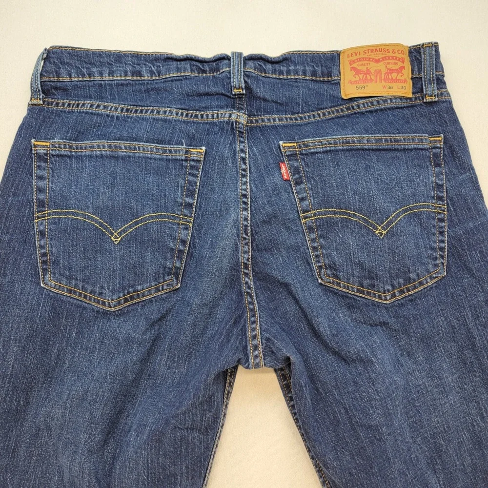 Levi's 559 Relaxed Straight Jeans Mens 36x30 Blue Denim Stretch Dark Wash